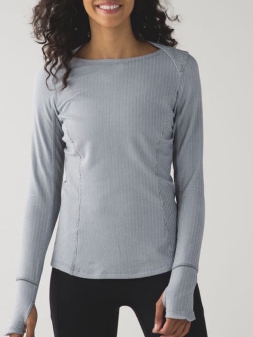 Lululemon Kanto Catch Me Long Sleeve Heathered Herringbone Heathered White Slate